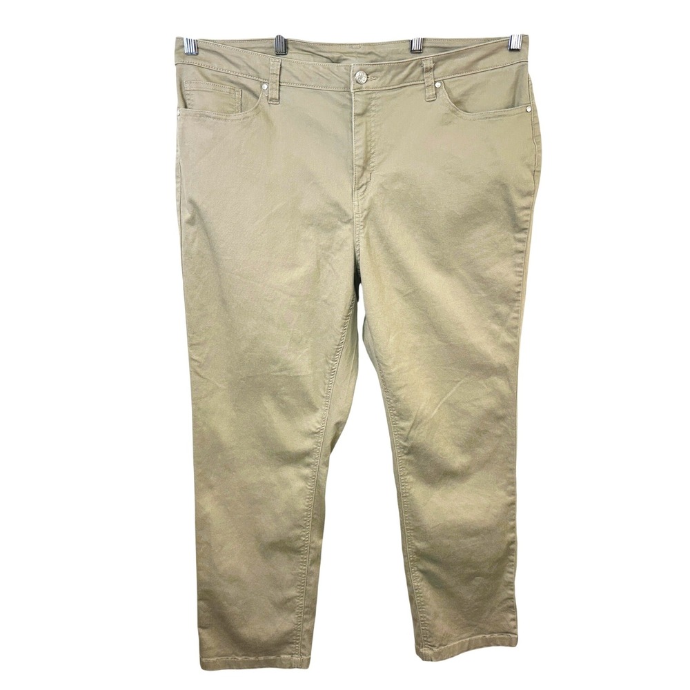 Catherines Plus Size 20W Khaki Pants Tan Straight Leg Stretch Cotton Office 642